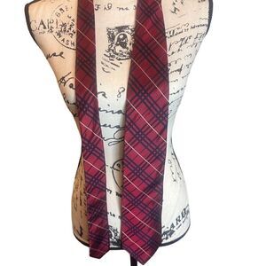 Burberry London Men's Silk Tie Burgundy Tartan Plaid Necktie